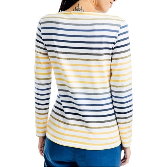 Saint James Evian Long Sleeve Stripe Top Yellow White Blue Size L - Picture 2 of 9